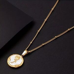 18k GP Rose Coin Pendant Necklace